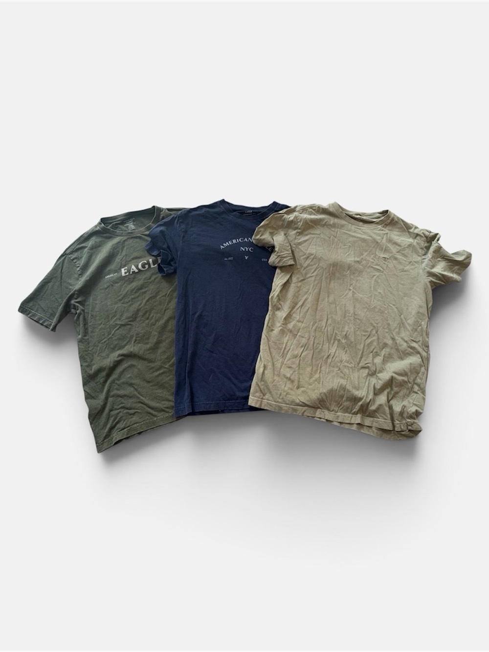 American Eagle Outfitters Men’s Navy, Olive & Khaki Short Sleeve Crew Tees